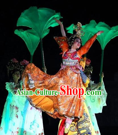 Chinese The Long Regret Tang Dynasty Court Dance Orange Dress Stage Performance Costume for Women