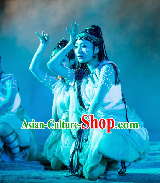 Chinese Chang E The Goddess of The Moon Dance Dress Stage Performance Costume and Headpiece for Women
