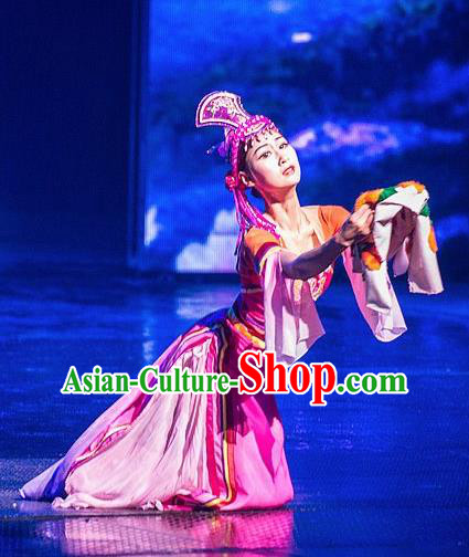 Chinese The Romantic Show of Jiuzhai Folk Dance Dress Stage Performance Costume and Headpiece for Women