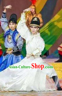 Chinese Chang An Impression Ancient Tang Dynasty Swordsman Stage Performance White Costume for Men