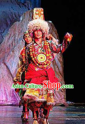 Chinese Impression Tibetan Zang Nationality Clothing Stage Performance Dance Costume for Men