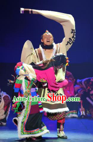 Chinese Impression Tibetan Zang Nationality Clothing Stage Performance Dance Costume for Men