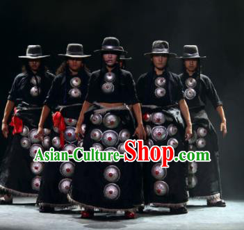 Chinese Impression Tibetan Zang Nationality Black Robe Stage Performance Folk Dance Costume for Men