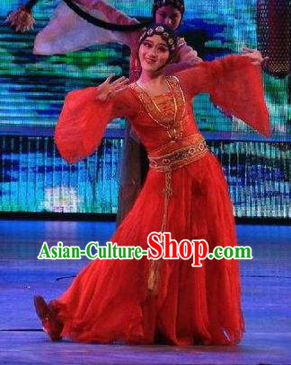 Chinese Back to Song Dynasty Classical Dance Red Dress Stage Performance Costume for Women