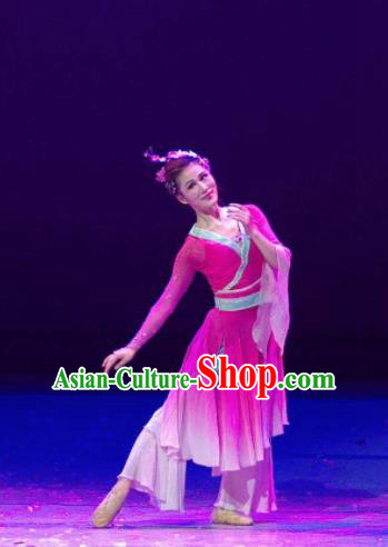 Chinese River Theatre The Peach Colony Classical Dance Rosy Dress Stage Performance Costume and Headpiece for Women