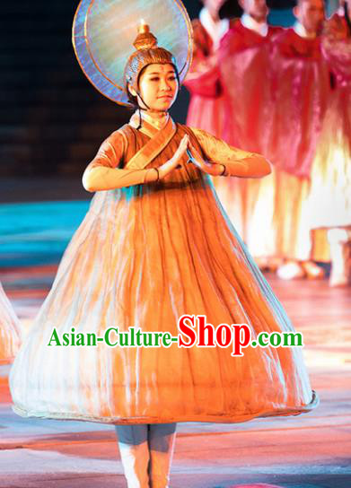 Chinese the Porcelain Tower Ceremony Classical Dance Dress Stage Performance Costume and Headpiece for Women