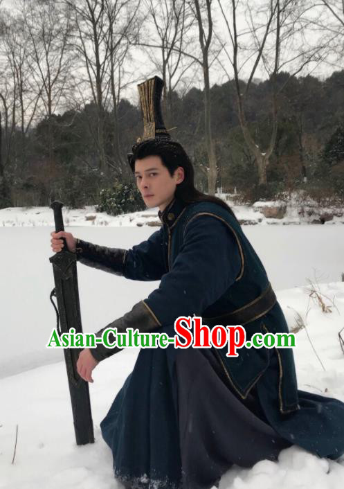 Drama Ever Night Ancient Chinese Swordsman Blue Clothing Traditional Tang Dynasty Prince Costumes for Men
