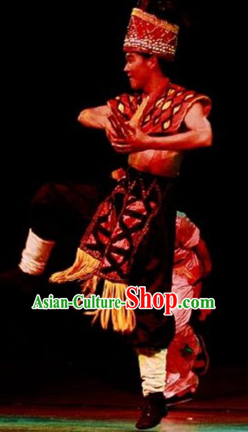 Chinese Impression of Lijiang Naxi Nationality Ethnic Bridegroom Dance Stage Performance Costume for Men