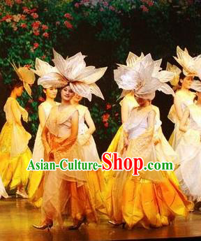 Chinese Lishui Jinsha Classical Dance Dress Stage Performance Costume and Headpiece for Women