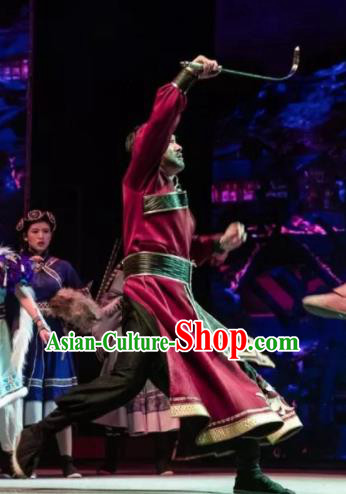 Chinese The Myth Of Snow Mountain Zang Nationality Folk Dance Red Clothing Stage Performance Costume for Men