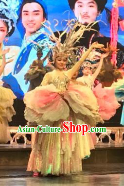 Chinese Picturesque Huizhou Classical Dance Dress Stage Performance Costume and Headpiece for Women