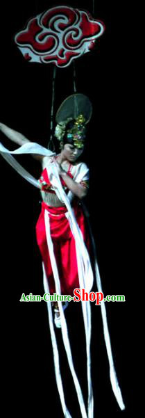 Chinese Picturesque Huizhou Opera Peri Classical Dance Red Dress Stage Performance Costume and Headpiece for Women