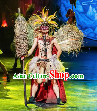 Chinese Charm Xiangxi Tujia Nationality Tribal Chief Clothing Stage Performance Dance Costume for Men