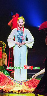 Chinese Charm Xiangxi Nationality Dance Dress Stage Performance Costume and Headpiece for Women