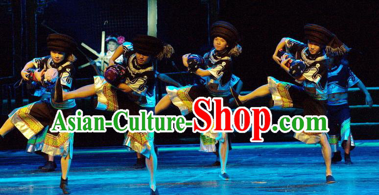 Chinese Thorn Quinoa Flowers Tujia Nationality Male Clothing Stage Performance Dance Costume for Men