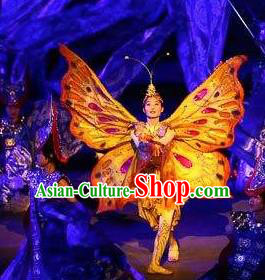 Chinese Xijiang Grand Ceremony Classical Butterfly Dance Dress Stage Performance Costume and Headpiece for Women