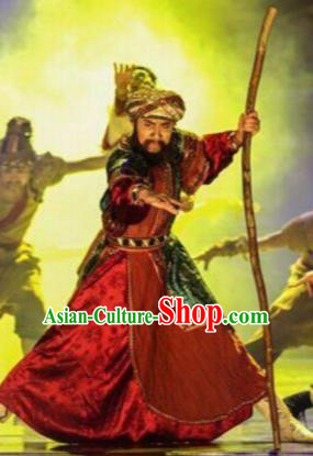 Chinese The Moon Rising On The Helan Mountain Hui Nationality King Dance Red Clothing Stage Performance Costume for Men
