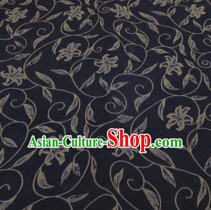 Traditional Chinese Classical Flowers Pattern Navy Gambiered Guangdong Gauze Silk Fabric Ancient Hanfu Dress Silk Cloth