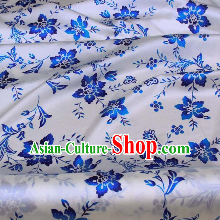 Traditional Chinese Classical Flowers Pattern White Gambiered Guangdong Gauze Silk Fabric Ancient Hanfu Dress Silk Cloth