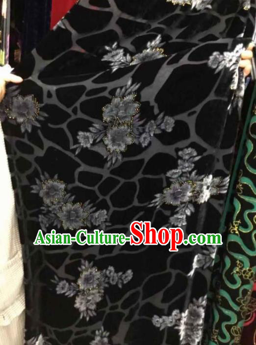 Traditional Chinese Classical Peony Pattern Black Pleuche Fabric Ancient Cheongsam Dress Velvet Cloth