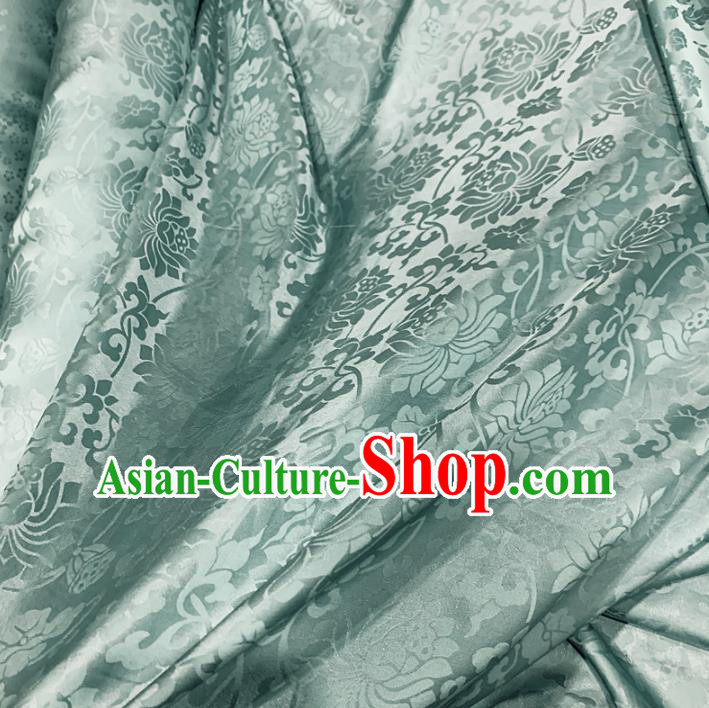 Chinese Classical Lotus Pattern Light Green Silk Fabric Traditional Ancient Hanfu Dress Brocade Cloth