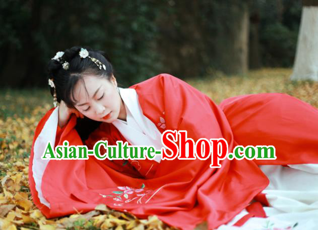 Traditional Chinese Ming Dynasty Palace Lady Replica Costumes Ancient Court Princess Red Hanfu Dress for Women