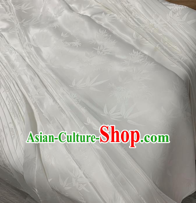Chinese Classical Bamboo Leaf Pattern White Silk Fabric Traditional Ancient Hanfu Dress Brocade Cloth
