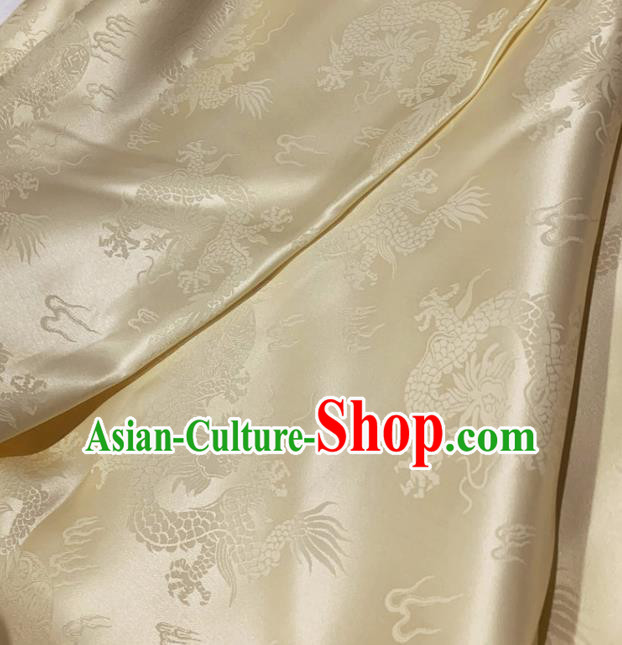 Chinese Classical Dragon Pattern Beige Silk Fabric Traditional Ancient Hanfu Dress Brocade Cloth
