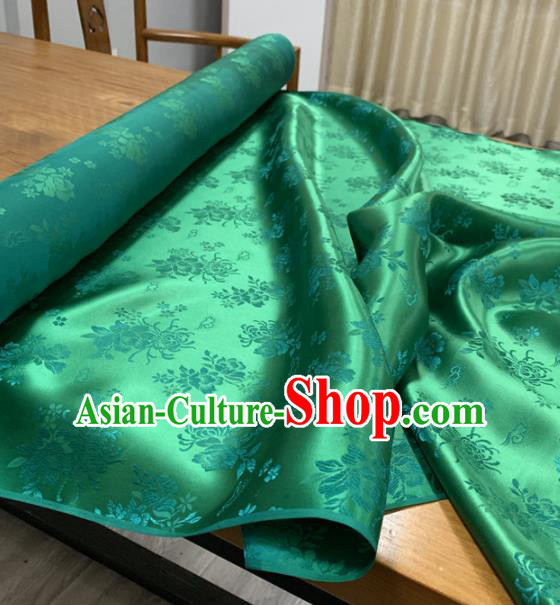 Chinese Classical Chrysanthemum Pattern Green Silk Fabric Traditional Ancient Hanfu Dress Brocade Cloth