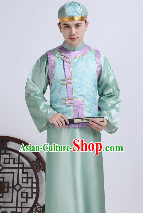 Chinese Traditional Qing Dynasty Royal Prince Green Hanfu Clothing Ancient Manchu Nobility Childe Costume for Men