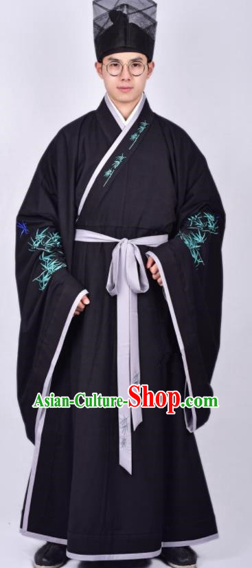 Chinese Traditional Ming Dynasty Taoist Priest Hanfu Black Robe Ancient Scholar Costume for Men