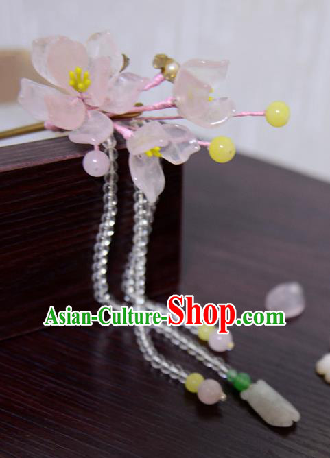 Chinese Ancient Court Queen Pink Begonia Hair Clip Hairpins Traditional Classical Hanfu Hair Accessories for Women