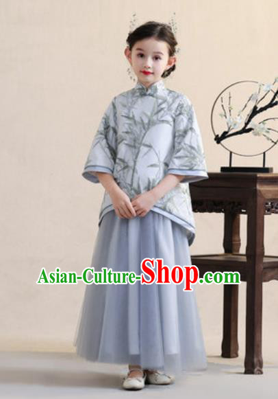 Chinese New Year Performance Embroidered Lilac Dress National Kindergarten Girls Dance Stage Show Costume for Kids