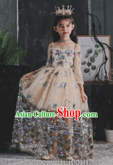 Top Grade Christmas Day Dance Performance Champagne Bubble Full Dress Kindergarten Girl Stage Show Costume for Kids