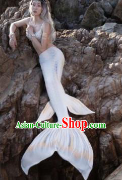 Halloween Cosplay Mermaid White Fishtail Swimwear Dress Nylon Fish Tail Skirt Clothing for Women