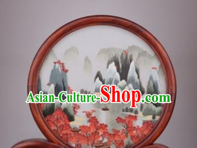 Chinese Traditional Suzhou Embroidery Landscape Desk Folding Screen Embroidered Rosewood Decoration Embroidering Craft