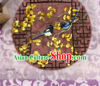 Chinese Traditional Suzhou Embroidery Ginkgo Birds Cloth Accessories Embroidered Patches Embroidering Craft