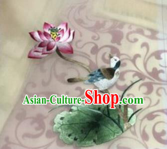 Chinese Traditional Suzhou Embroidery Lotus Bird Cloth Accessories Embroidered Patches Embroidering Craft