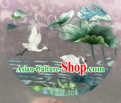 Chinese Traditional Suzhou Embroidery Crane Lotus Leaf Cloth Accessories Embroidered Patches Embroidering Craft