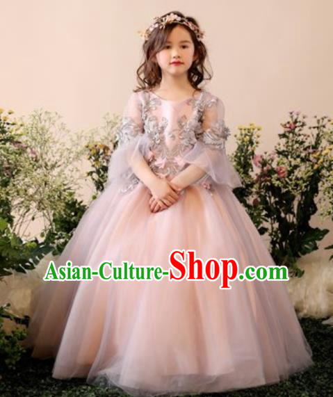 Top Grade Christmas Day Dance Performance Pink Bubble Dress Kindergarten Girl Stage Show Costume for Kids