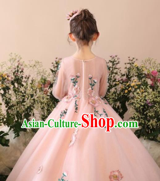 Top Grade Christmas Day Dance Performance Flowers Fairy Pink Full Dress Kindergarten Girl Stage Show Costume for Kids