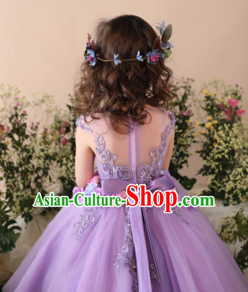 Top Grade Christmas Day Dance Performance Flowers Fairy Purple Full Dress Kindergarten Girl Stage Show Costume for Kids