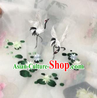 Chinese Traditional Suzhou Embroidery Lotus Crane Cloth Accessories Embroidered Patches Embroidering Craft