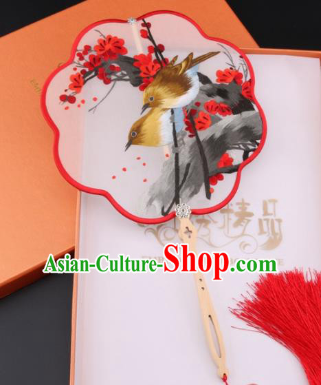 Chinese Traditional Suzhou Embroidery Plum Blossom Palace Fans Embroidered Fans Embroidering Craft