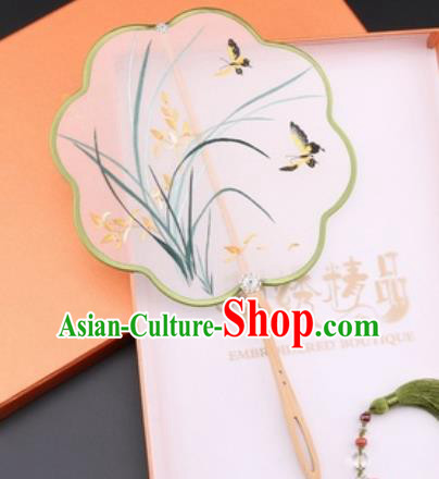 Chinese Traditional Suzhou Embroidery Orchid Butterfly Palace Fans Embroidered Fans Embroidering Craft