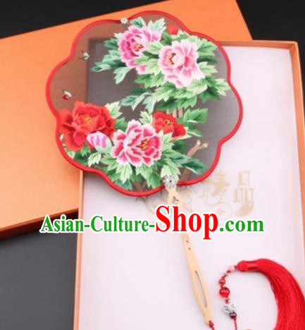 Chinese Traditional Suzhou Embroidery Peony Phoenix Palace Fans Embroidered Fans Embroidering Craft