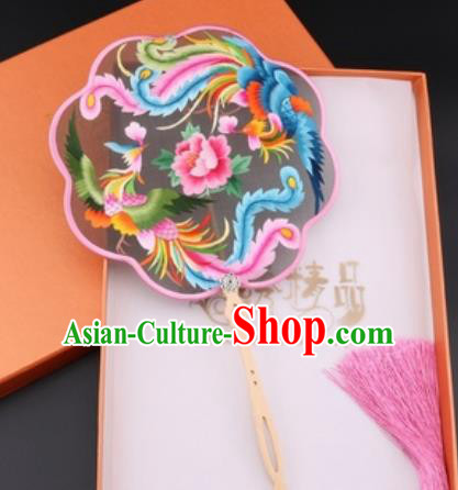 Chinese Traditional Suzhou Embroidery Double Phoenix Palace Fans Embroidered Fans Embroidering Craft
