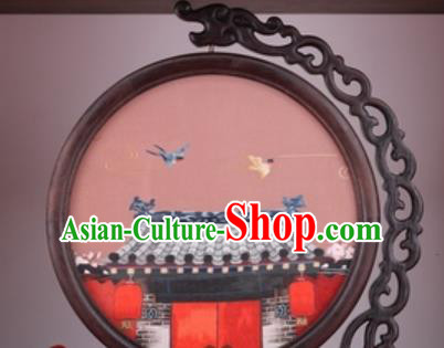 Chinese Traditional Suzhou Embroidery Palace Table Folding Screen Embroidered Rosewood Decoration Embroidering Craft