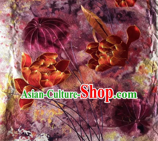 Chinese Traditional Suzhou Embroidery Red Lotus Silk Picture Embroidered Patches Embroidering Craft