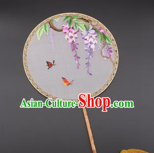 Chinese Traditional Suzhou Embroidery Wisteria Palace Fans Embroidered Silk Round Fans Embroidery Craft